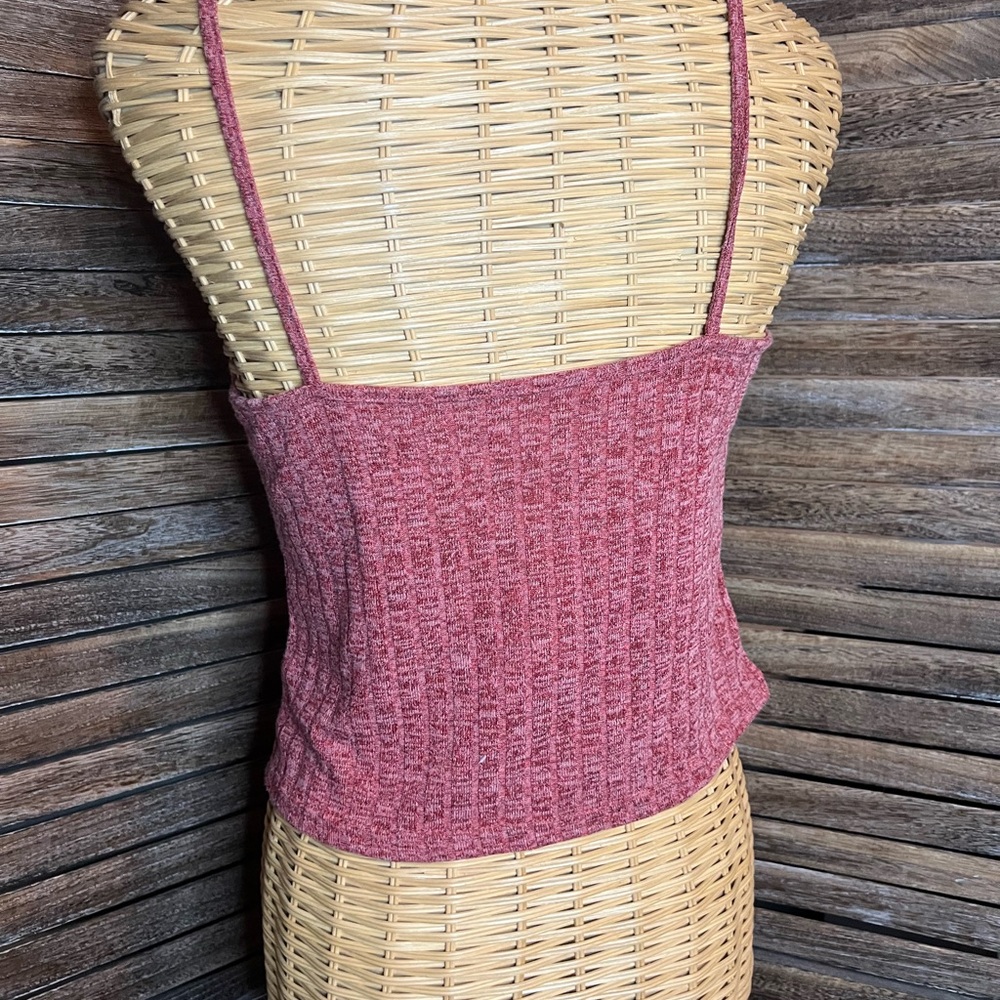 Women's Red Ribbed Tank Top - Picture 2 of 2